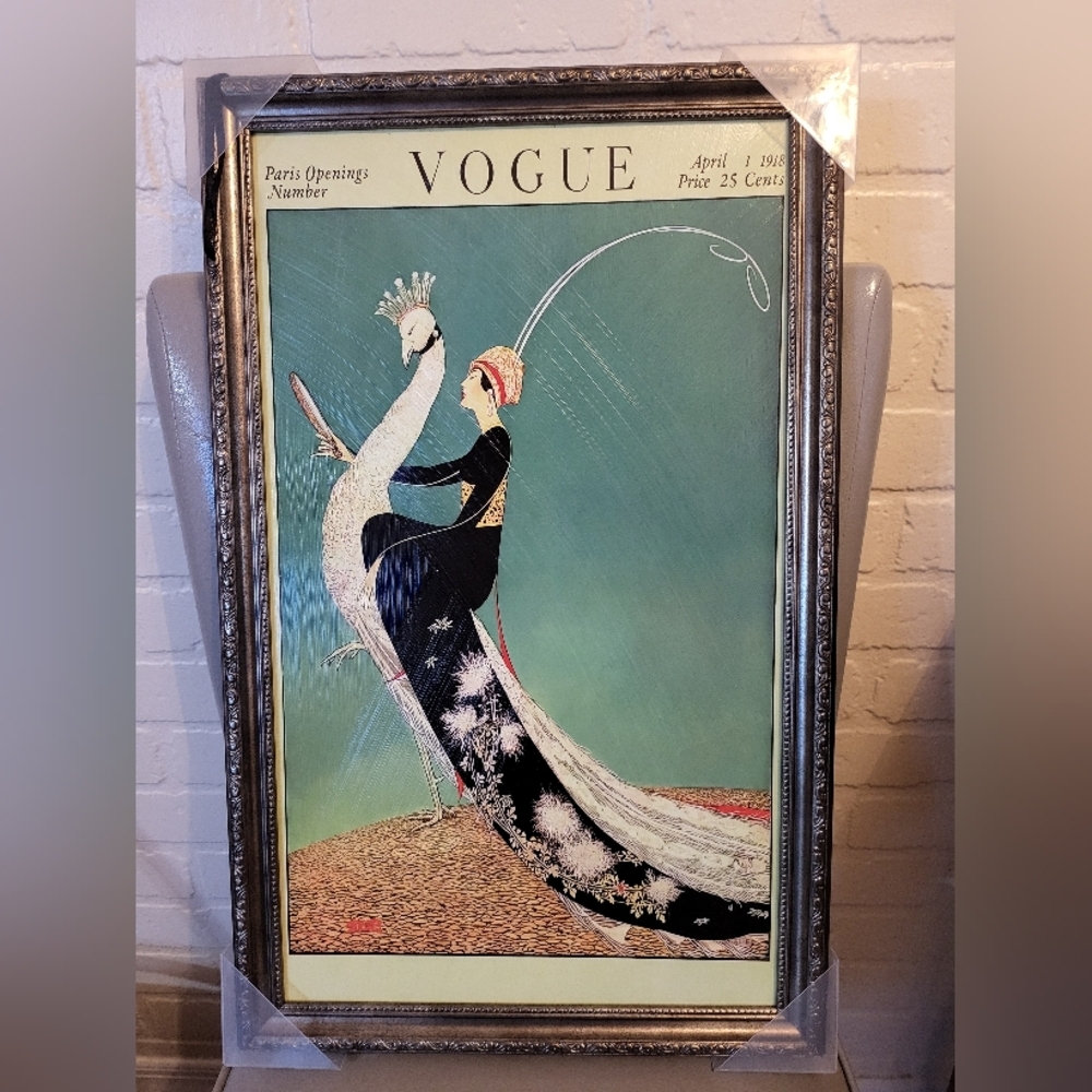 Brand new Vintage Vogue Magazine Cover April 1, 1918 woman on a peacock